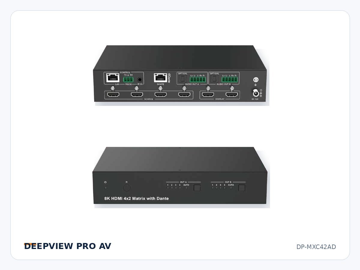 DP-MXC42AD 4x2 HDMI 8K 40Gbps Matrix with Dante