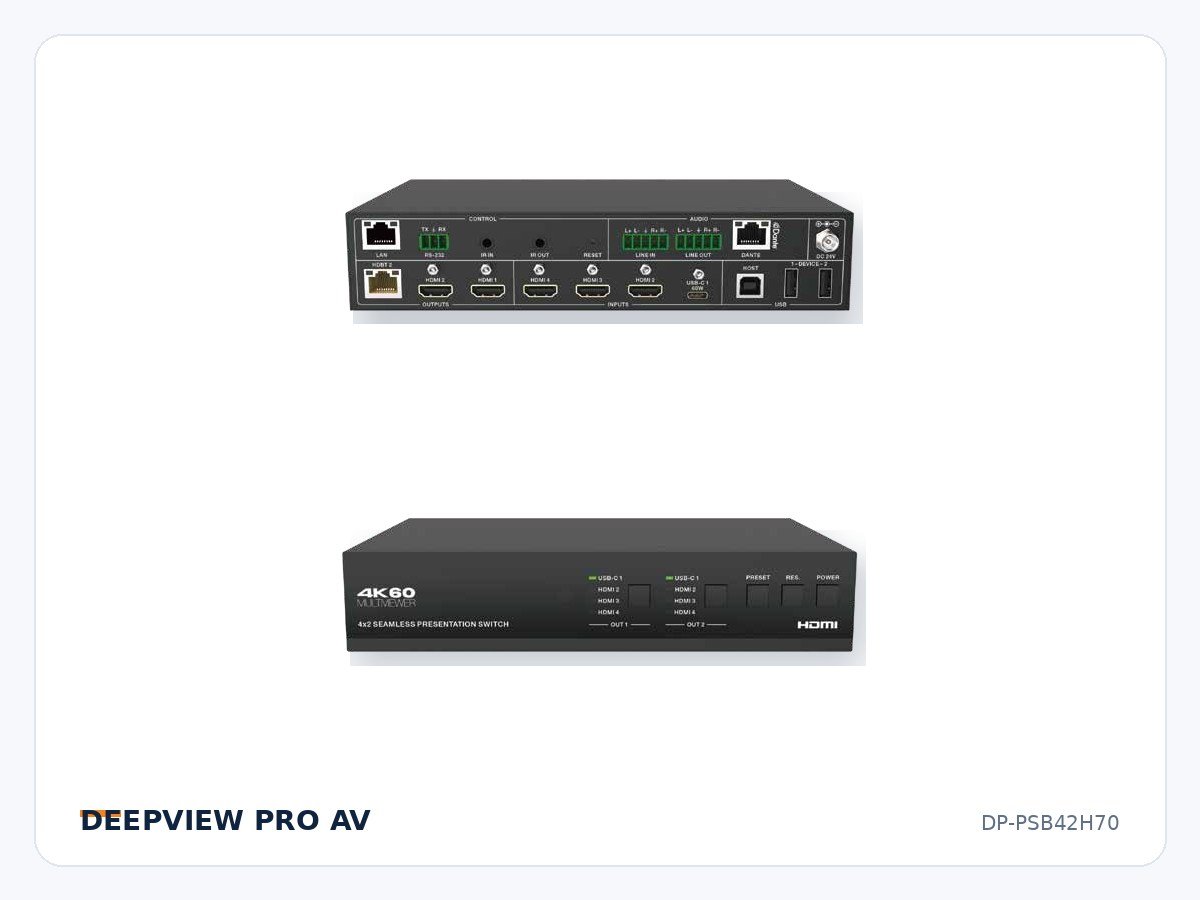 DP-PSB42H70 4x2 HDMI/USB-C 4K 18Gbps Presentation Switcher with HDBaseT 3.0 70m Output