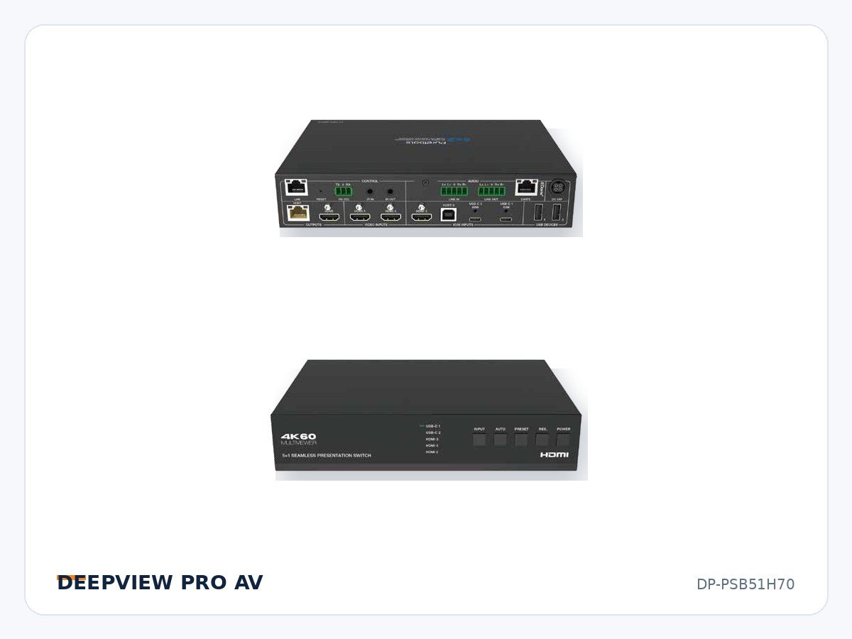 DP-PSB51H70 5x1 HDMI/USB-C 4K 18Gbps Presentation Switcher with HDBaseT 3.0 70m Output